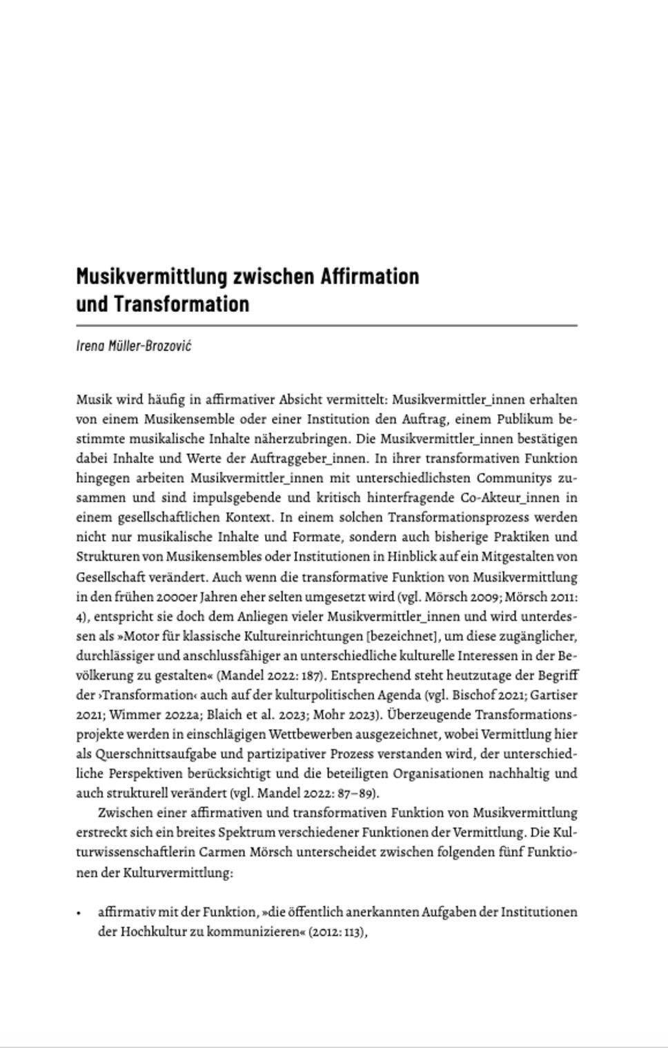 Screenshot Artikel Musikvermittlung zwischen Affirmation und Transformation