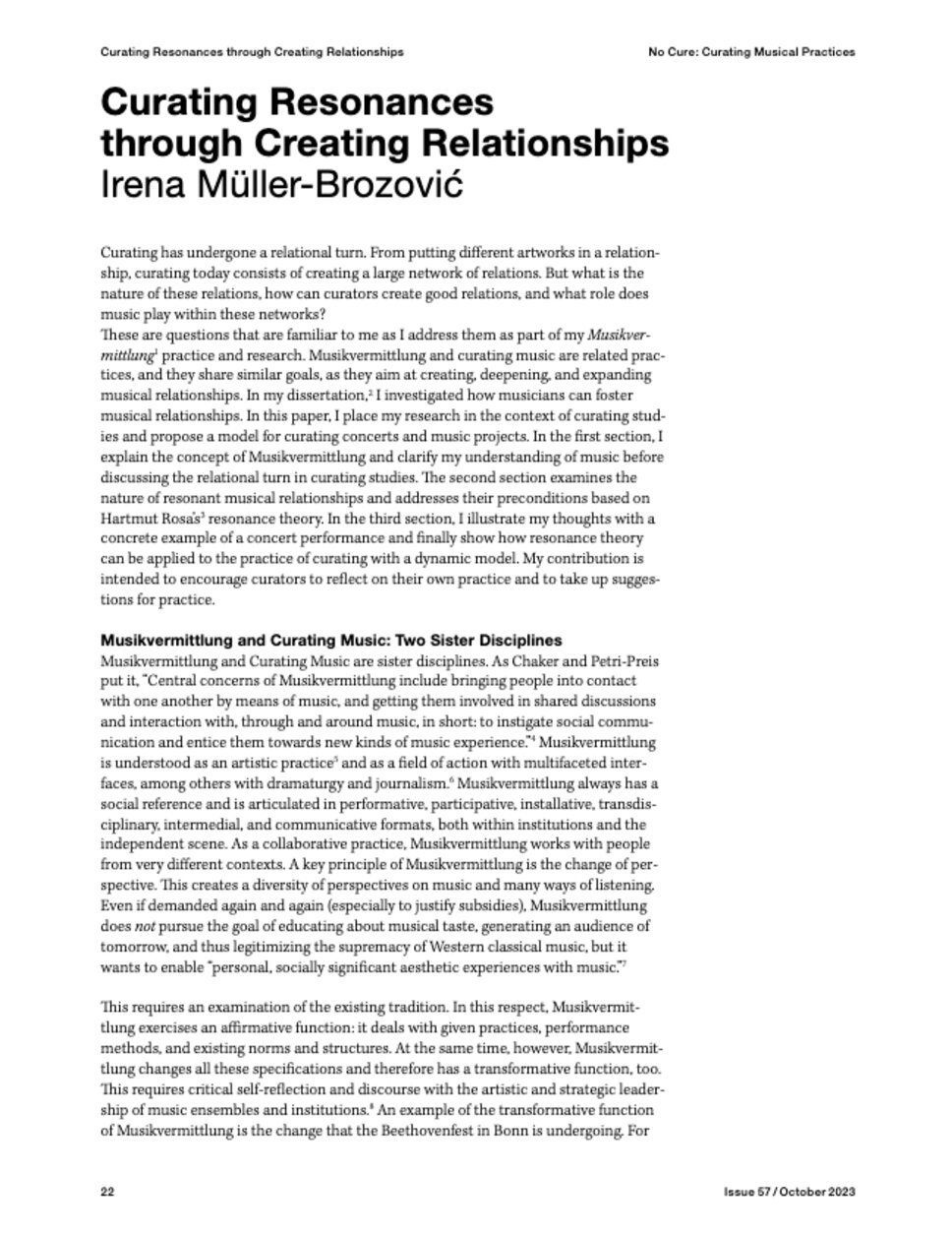 Screenshot Artikel Curating Resonance