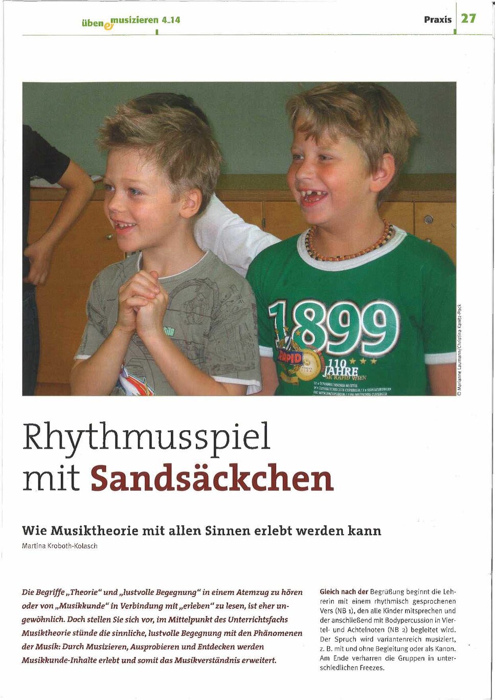 Artikel mit Foto und Bild von zwei Kindern beim Musizieren