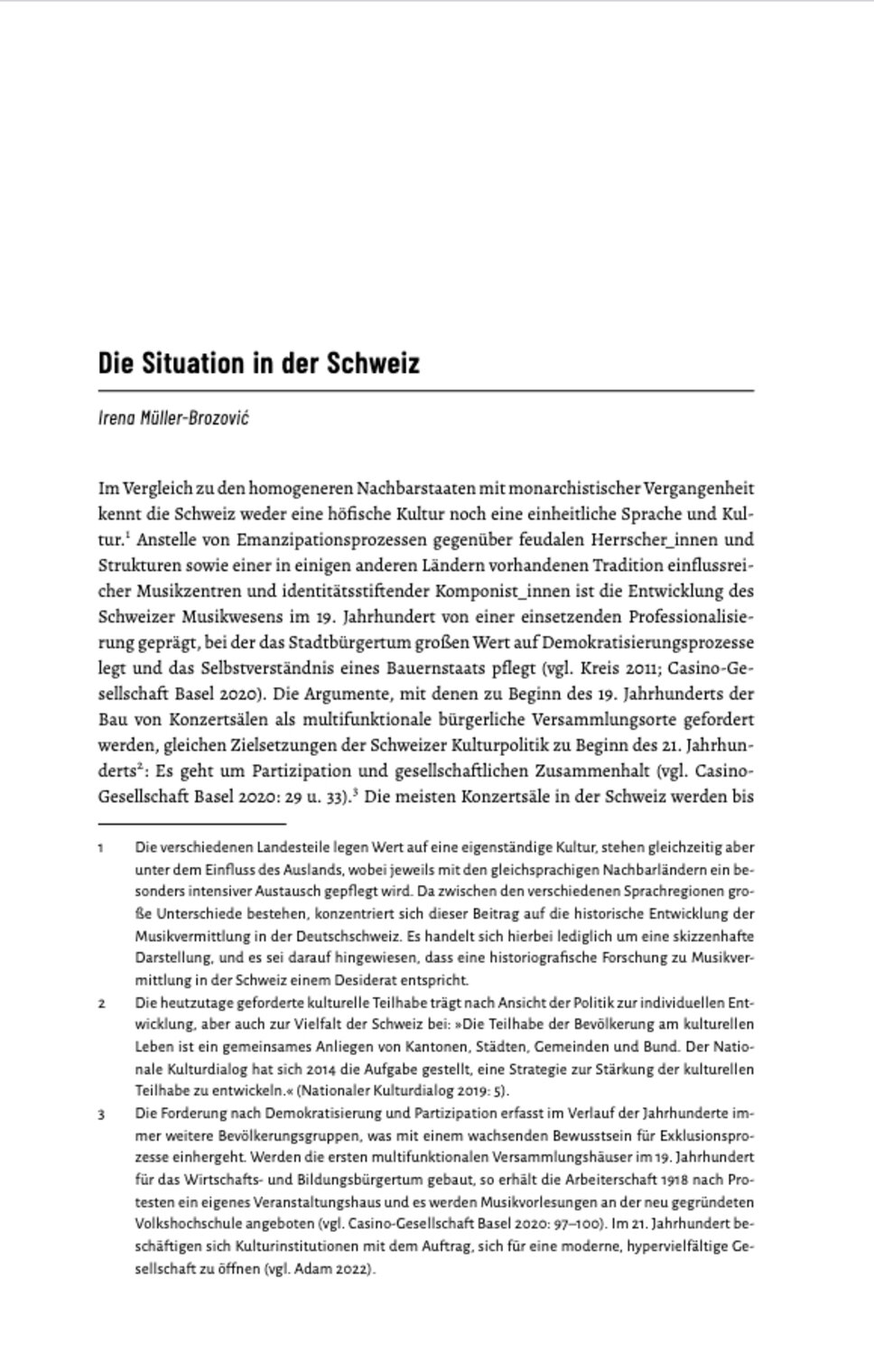 Screenshot Artikel Musikvermittlung in der Schweiz